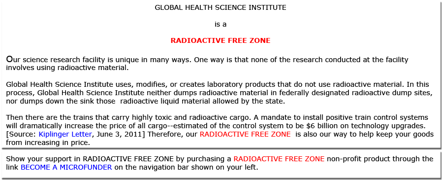 RADIOACTIVE FREE ZONE for Global Health.